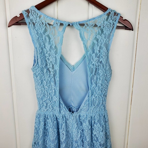 Altar'd State Lovely Powder Blue Jr XS Racer Keyhole Back Lace Lined MIni Dress - Picture 7 of 11